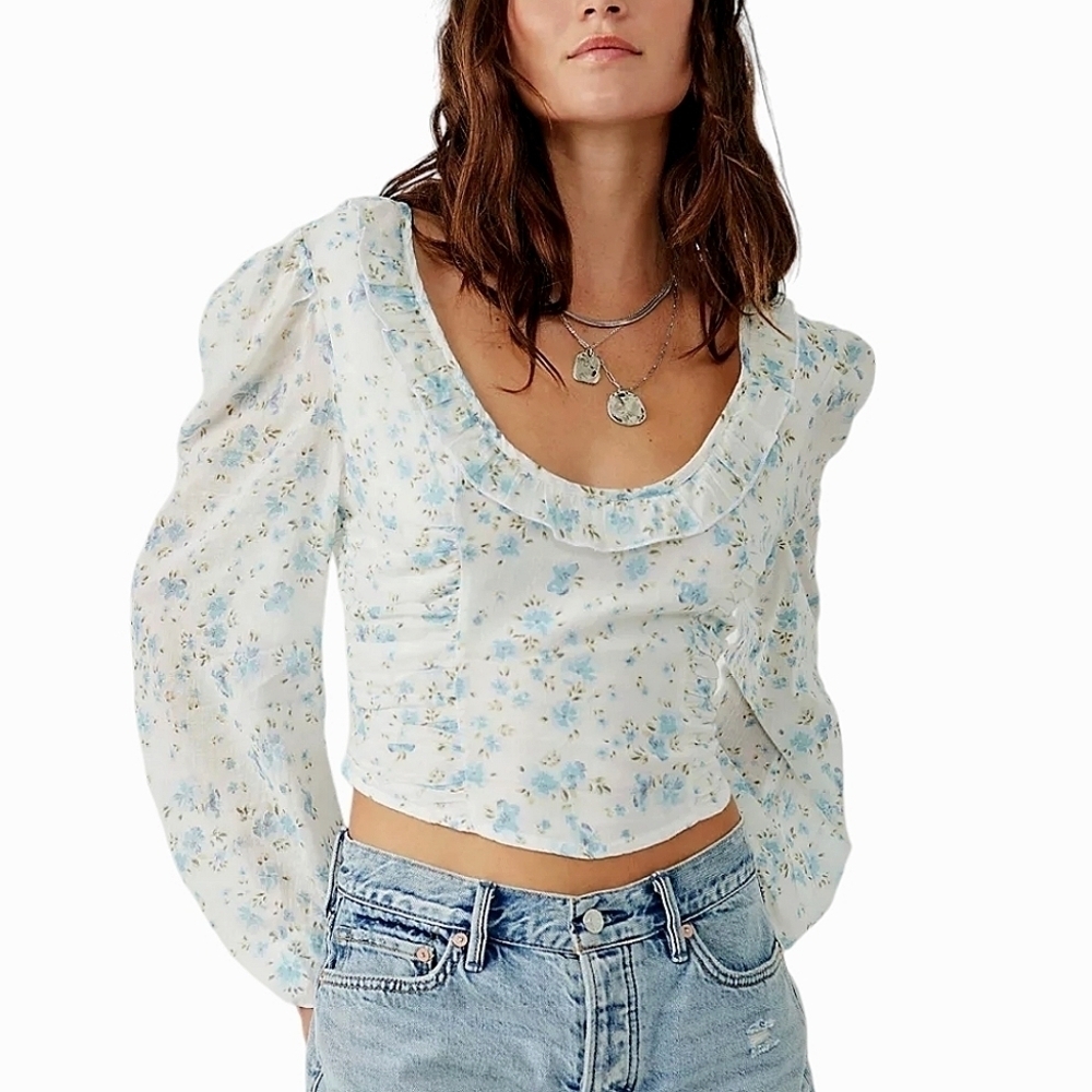 FREE PEOPLE Another Life Ditzy Floral Printed Crop Top M Boho Feminine Coquette